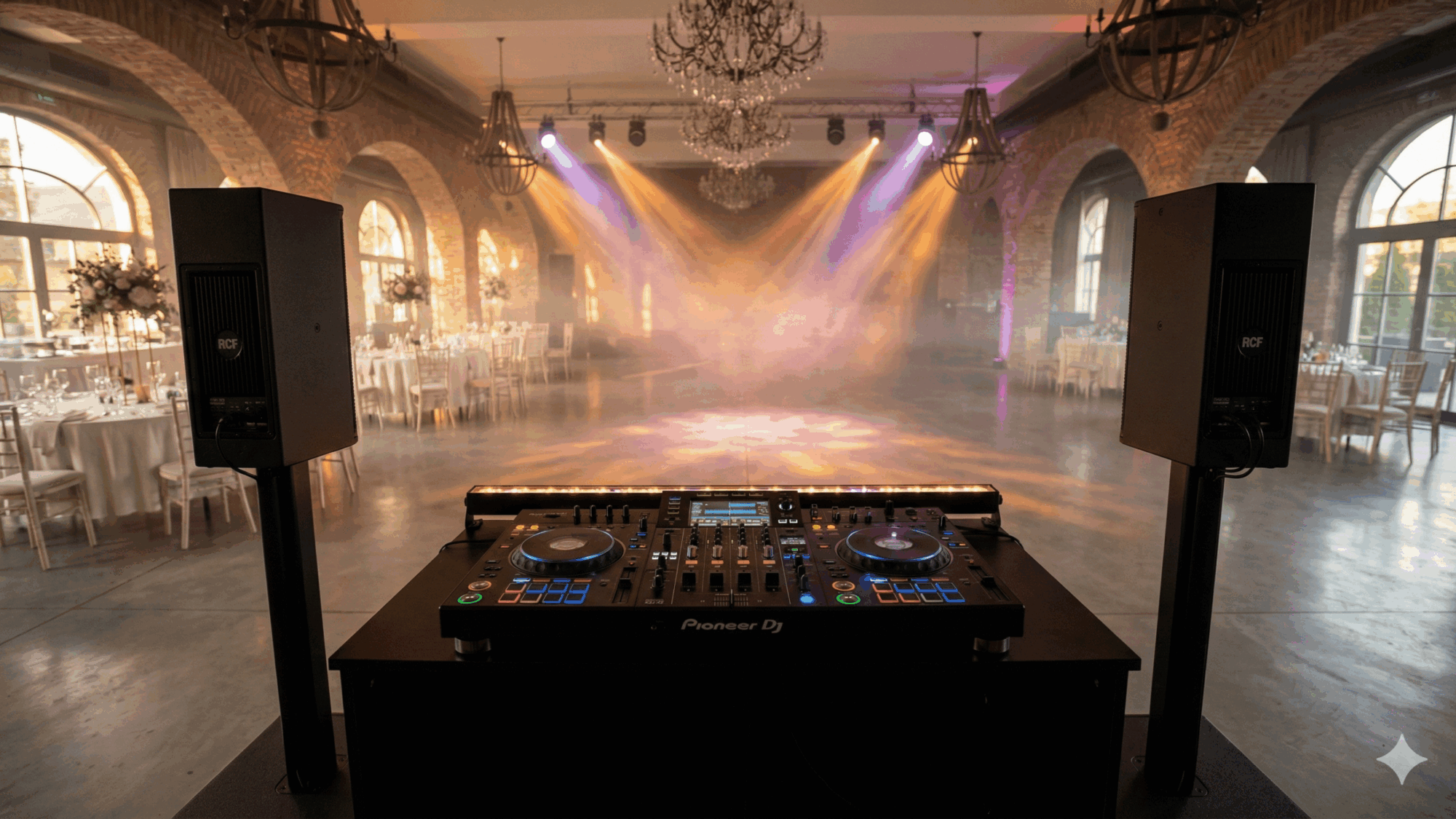 Setup profesional DJ nuntă București 2025 – pachete sonorizare și lumini AM Events.